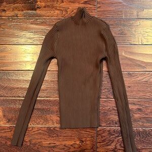 Zara Brown Ribbed Turtleneck Sweater